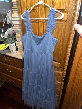 Blue Tiered Ruffle Strap Maxi Dress